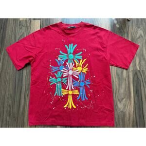 New Chrome Hearts Red Graphic T Shirt Abstract Floral Paint Splatter Tee 3XL